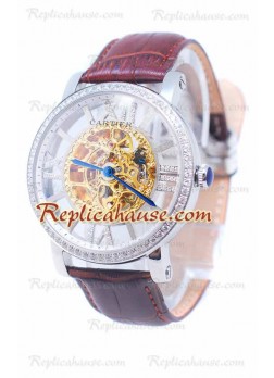 Cartier De Rotonde Skeleton Wristwatch Diamond Bezel CT-20110514