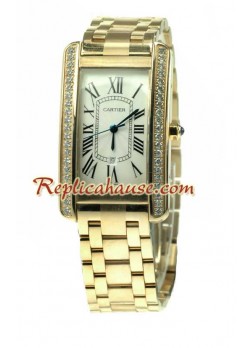 Cartier Santos Tank Americaine Swiss Ladies - Gold Wristwatch CTR209