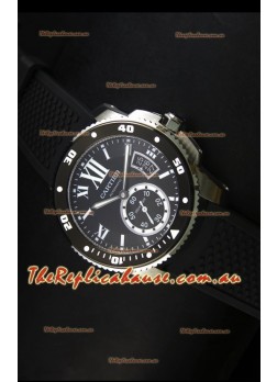 Calibre De Cartier Watch 42MM Black Dial Steel Case -  1:1 Mirror Replica Watch