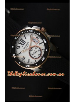 Calibre De Cartier Watch 42MM White Dial Two Tone Case -  1:1 Mirror Replica Watch