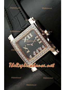 Chopard Happy Sport Ladies Watch in Yellow Gold and Black Strap