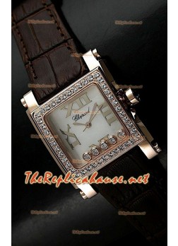 Chopard Happy Sport Ladies Watch in Yellow Gold and Brown Strap