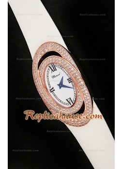 Chopard Xtravagza Rose Gold Ladies Watch in White Strap