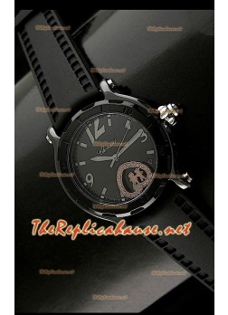 Chopard Ladies Happy Watch with Floating Heart Diamonds in Black