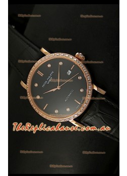 Patek Philippe Calatrava 5298 Swiss Replica Watch in Pink Gold Casing - Diamonds Hours