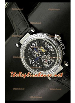 Cartier Pasha Ladies Skeleton Dial Watch in Black Strap