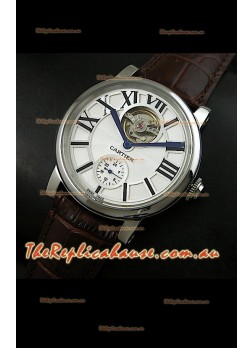 Ballon De Cartier Flying Tourbillon Japanese Replica Watch - Brown Strap