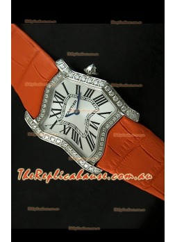 Cartier Tank Folle Ladies Replica Watch in Steel Case/Orange Strap