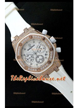Audemars Piguet Royal Oak Ladies Chronograph White Dial Watch in Rose Gold
