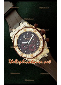 Audemars Piguet Royal Oak Ladies Chronograph Brown Dial Watch in Rose Gold
