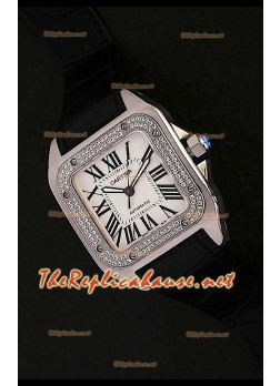 Cartier Santos 100 Swiss Replica Watch with Diamonds Bezel - 41.5MM