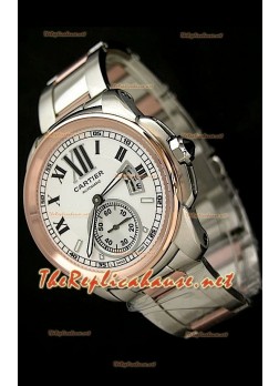 Calibre De Cartier Japanese Automatic Two Tone Watch in White Dial