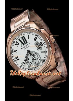 Calibre De Cartier Japanese Pink Gold Automatic Watch in White dial