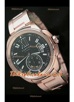 Calibre De Cartier Japanese Pink Gold Automatic Watch in Black Dial