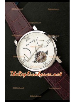 Cartier Tourbllon Japanese Replica Watch in White Dial