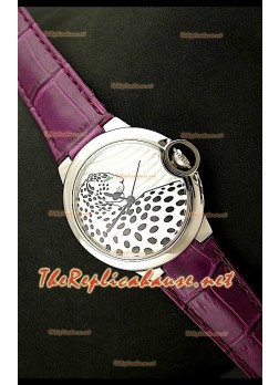 Ballon De Cartier Stainless Steel Watch with Leopard Dial in Purple Strap
