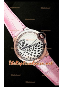 Ballon De Cartier Pink Gold Watch with Leopard Dial in Pink Strap