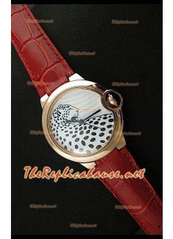 Ballon De Cartier Pink Gold Watch with Leopard Dial in Red Strap