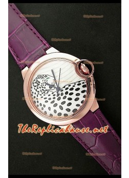 Ballon De Cartier Pink Gold Watch with Leopard Dial in Purple Strap