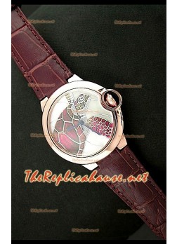Ballon De Cartier Pink Gold Watch with Turtle Dial in Brown Strap