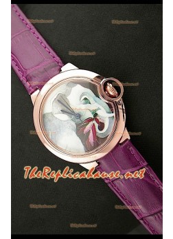 Ballon De Cartier Pink Gold Watch with Elephant Dial in Purple Strap