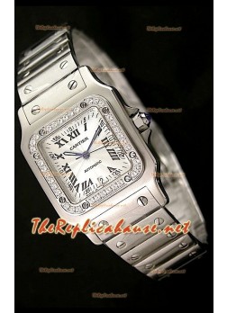 Cartier Santos Ladies Swiss Replica Watch 29MM with Diamonds Bezel