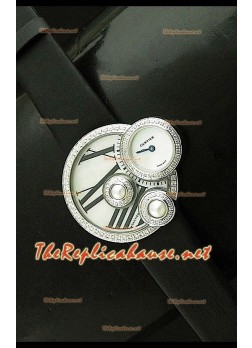 Perles de Cartier Swiss Ladies Watch in Stainless Steel Black Strap