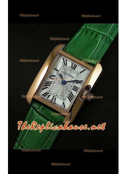 Cartier Tank Francaise Ladies Watch Green Strap Gold Case