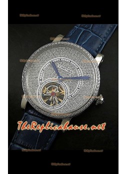 Cartier Calibre Tourbillon Watch with Diamonds Dial Blue Strap