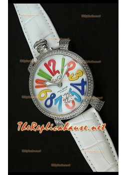 GaGa Milano Manuale Japanese Watch White Dial Diamonds Bezel