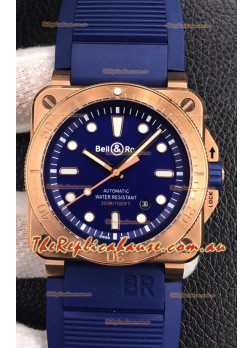 Bell & Ross BR03-92 Diver Rose Gold Blue Dial Swiss Replica Watch 1:1 Mirror Replica