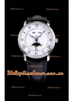 Blancpain "Villeret Quantième Complet" 904L Steel Swiss Timepiece in White Dial
