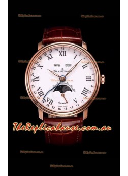 Blancpain "Villeret Quantième Complet" 904L Steel Rose Gold Timepiece in White Dial