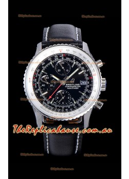 Breitling Navitimer 1 Chronograph 41MM Swiss Watch Black Dial in 904L Steel - Leather Strap