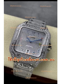 Cartier "Santos De Cartier" 904L Steel Diamonds Arabic Dial 1:1 Mirror Replica - 40MM - Genuine Diamonds