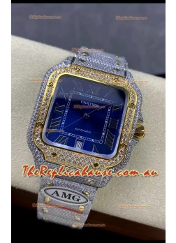 Cartier "Santos De Cartier" Two Tone Blue Dial 1:1 Mirror Replica - 40MM - Genuine Diamonds