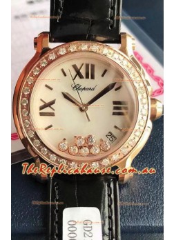Chopard Happy Rose Gold Swiss Quartz Watch 1:1 Mirror Replica - Genuine Diamonds 