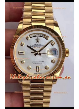 Rolex Day Date 36MM Yellow Gold M128238 in White Mother of Pearl Dial 1:1 Mirror Replica Watch