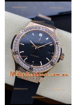 Hublot Classic Fusion 1:1 Mirror Replica Swiss Watch in Rose Gold 904L Steel Casing Black Dial 38MM