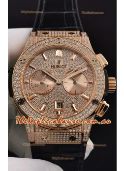 Hublot Classic Fusion Chronograph Rose Gold Diamonds Dial and Casing 1:1 Mirror Replica Watch 