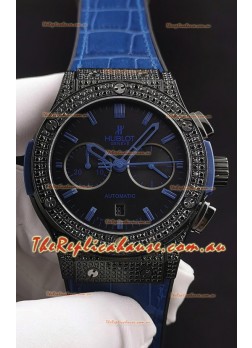 Hublot Classic Fusion Chronograph DLC Diamonds Casing Steel Dial 1:1 Mirror Replica Watch 