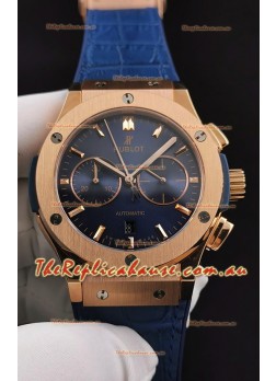 Hublot Classic Fusion Chronograph Rose Gold Casing Blue Dial  1:1 Mirror Replica Watch 