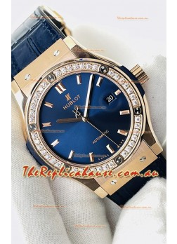 Hublot Classic Fusion Rose Gold Steel Blue Dial Swiss Replica Watch 1:1 Mirror Quality 