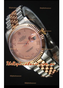Rolex Datejust Replica Japanese Watch -  Two Tone Rose Gold Plating with Champange Dial in 36MM Casing