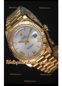 Rolex Day Date Japanese Replica Watch - Yellow Gold Casing in Steel Dial 40MM