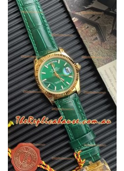 Rolex Day Date Yellow Gold Casing Watch in Green Strap 36MM - 1:1 Mirror Quality 