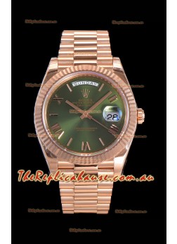 Rolex Day Date Watch in Green Dial with Roman Hour Numerals Cal.3255 Movement - 904L Steel 