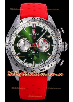 Tag Heuer Carrera Swiss Quartz Movement Replica Watch in Green Dial - Red Rubber Strap