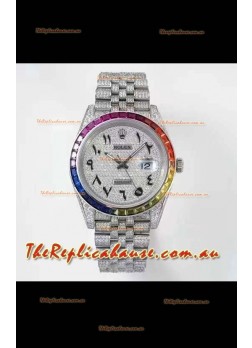 Rolex Datejust Full ICED Out Arabic Numerals Watch in 41MM Casing - 3135 Movement Stainless Steel