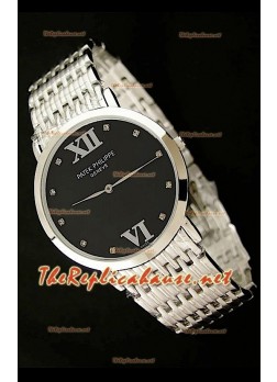 Patek Philippe Japanese Quartz Watch in Stainless Steel - 38MM Black Dial